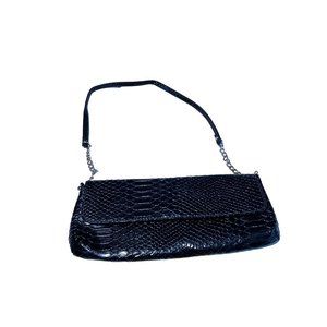 Vintage Bonita Bags Black PVC Snakeskin look Evening Bag 11x4.5"‎ Drop 10.5"